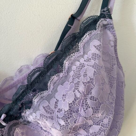 Rose + Vine Lavender Floral Lace Lightly Lined Soft Cup Bralette Bra - Picture 7 of 10